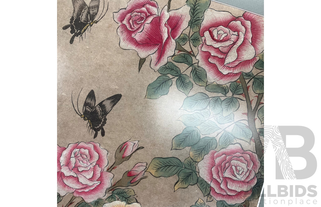 Pair of Chinese Traditional Paintings of Peonies and Birds, Ink and Watercolor on Hand Made Paper, 56 X 42 Cm (frame)