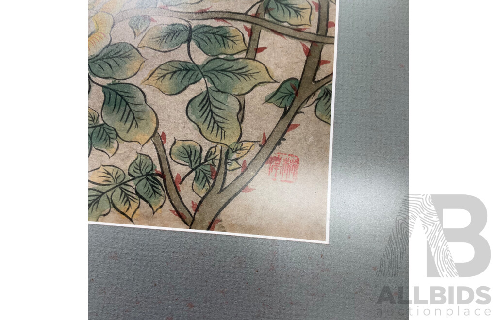 Pair of Chinese Traditional Paintings of Peonies and Birds, Ink and Watercolor on Hand Made Paper, 56 X 42 Cm (frame)