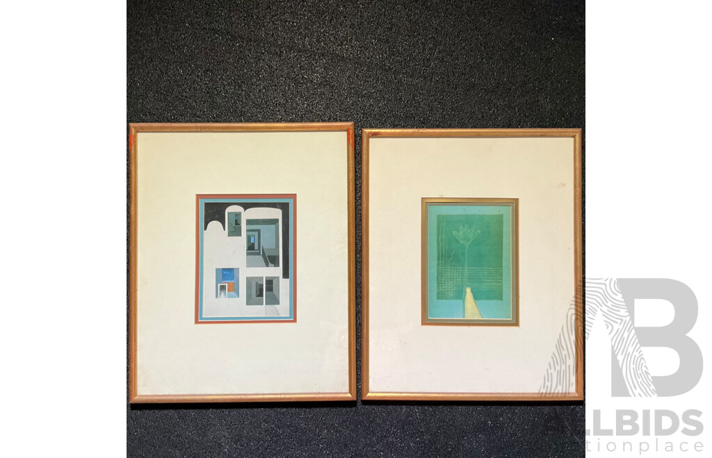 Pair of Framed Abstract Art Prints, Basil Alkazzi ''Imprints of Shadows & Reflections''  49 x 39 Cm (frame)