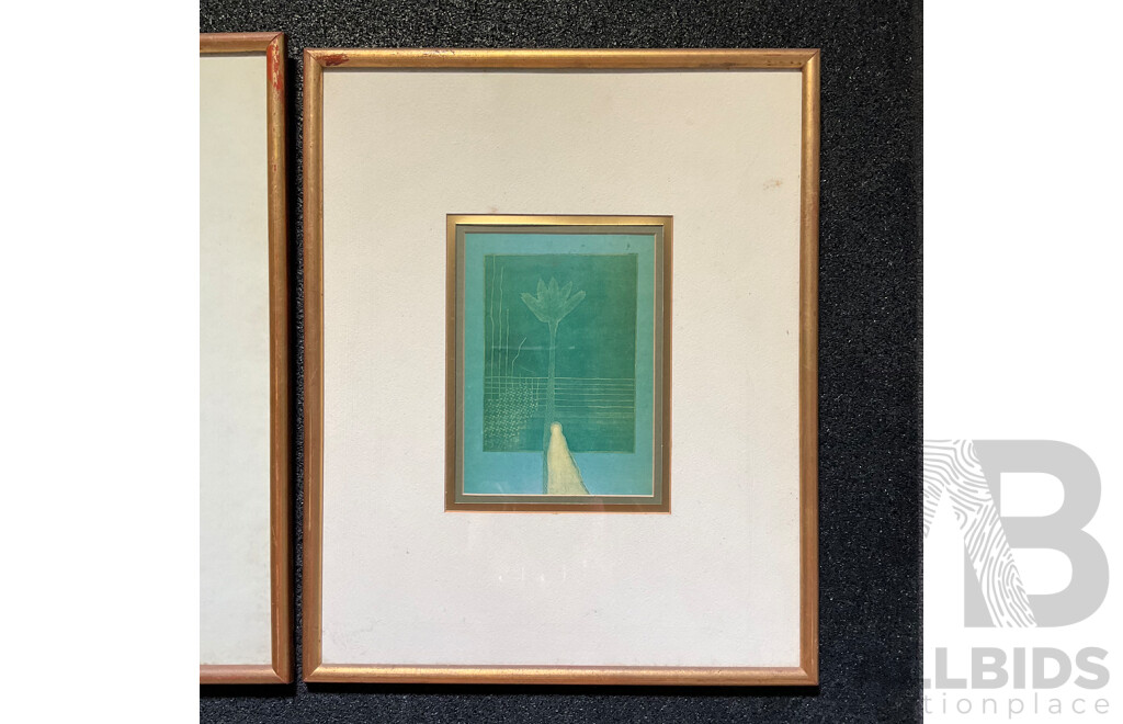 Pair of Framed Abstract Art Prints, Basil Alkazzi ''Imprints of Shadows & Reflections''  49 x 39 Cm (frame)
