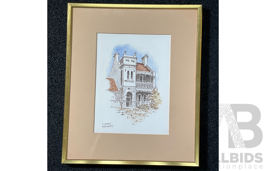 H. Nimmo ''Paddington''  Watercolor, 32 x 27 cm (frame), Lane ''Hunters Hill'' and ''Bailmain'' Oil on Board, 17 x 19 cm (frame) - Lot of 4