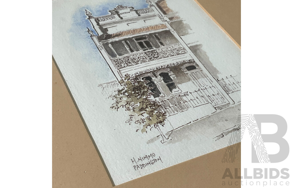 H. Nimmo ''Paddington''  Watercolor, 32 x 27 cm (frame), Lane ''Hunters Hill'' and ''Bailmain'' Oil on Board, 17 x 19 cm (frame) - Lot of 4