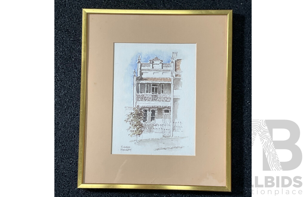 H. Nimmo ''Paddington''  Watercolor, 32 x 27 cm (frame), Lane ''Hunters Hill'' and ''Bailmain'' Oil on Board, 17 x 19 cm (frame) - Lot of 4