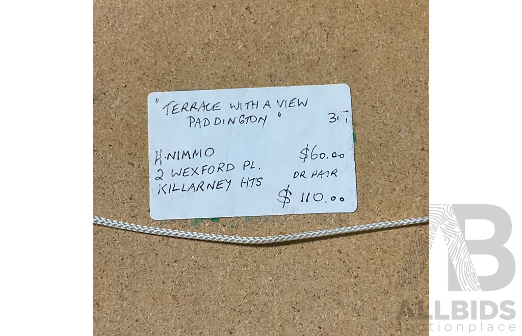 H. Nimmo ''Paddington''  Watercolor, 32 x 27 cm (frame), Lane ''Hunters Hill'' and ''Bailmain'' Oil on Board, 17 x 19 cm (frame) - Lot of 4