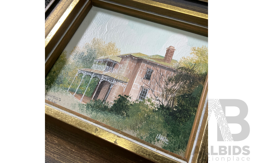 H. Nimmo ''Paddington''  Watercolor, 32 x 27 cm (frame), Lane ''Hunters Hill'' and ''Bailmain'' Oil on Board, 17 x 19 cm (frame) - Lot of 4