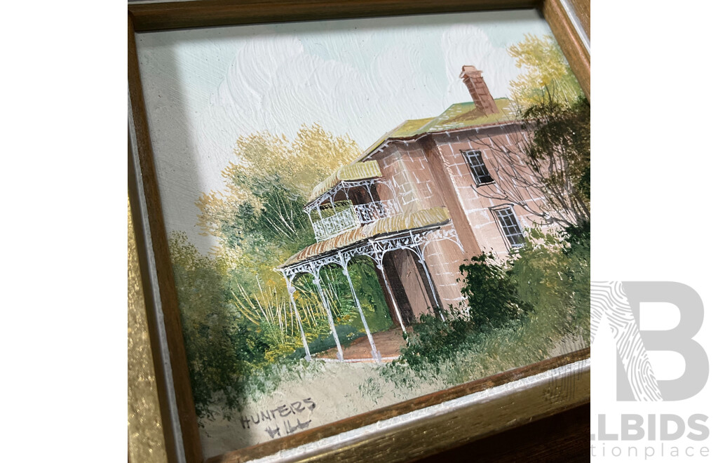 H. Nimmo ''Paddington''  Watercolor, 32 x 27 cm (frame), Lane ''Hunters Hill'' and ''Bailmain'' Oil on Board, 17 x 19 cm (frame) - Lot of 4