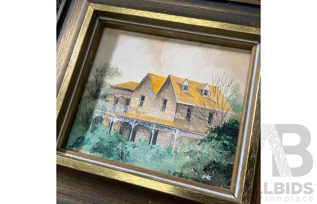 H. Nimmo ''Paddington''  Watercolor, 32 x 27 cm (frame), Lane ''Hunters Hill'' and ''Bailmain'' Oil on Board, 17 x 19 cm (frame) - Lot of 4