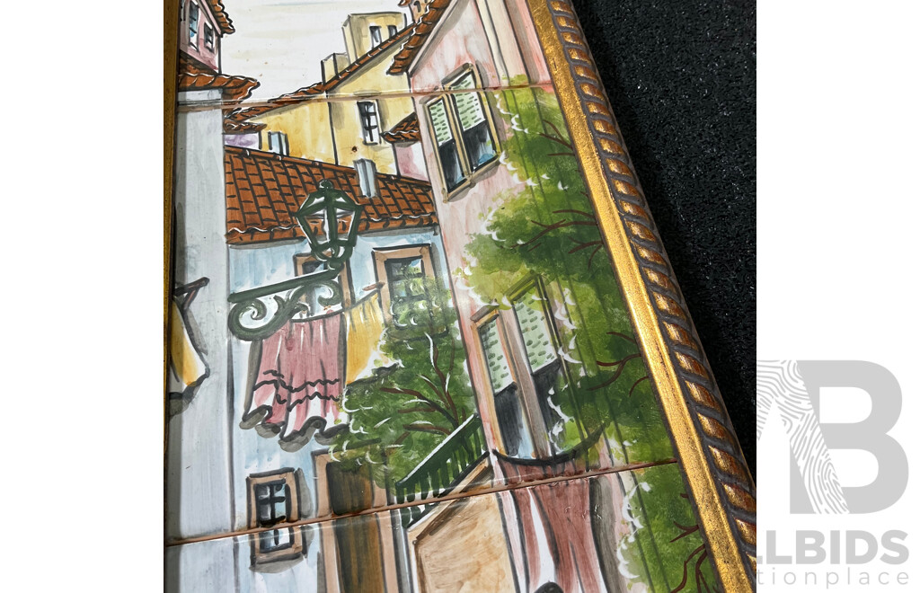 Alfama Lisboa ''Lisboa Portugal'' Hand Painted Milavale, 48 x 17 Cm (frame), 17 x 17.5 Cm (frame), 23 x 18 Cm (frame)