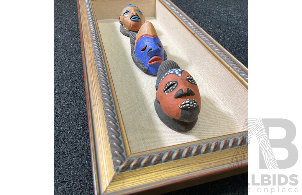 INMA GALLERY Set of Three Hand Carved Hand Painted Wooden African Style Tribal Masks, 51 x 24 Cm (frame)
