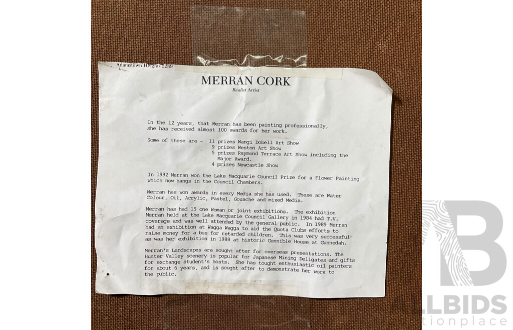 Merran Cork (1945- ) ''Roadside Flowers'' Oil on Board, 59 x 51 Cm (frame)