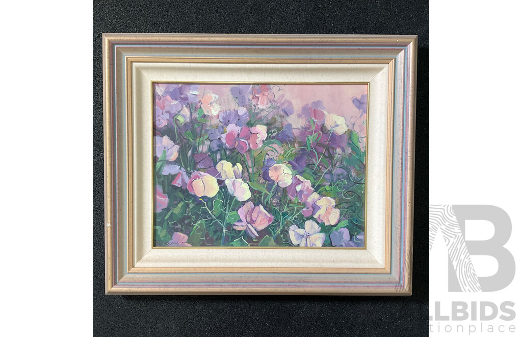 Merran Cork (1945- ) ''Sweat Peas'' Oil on Board, 53 x 63 Cm (frame)