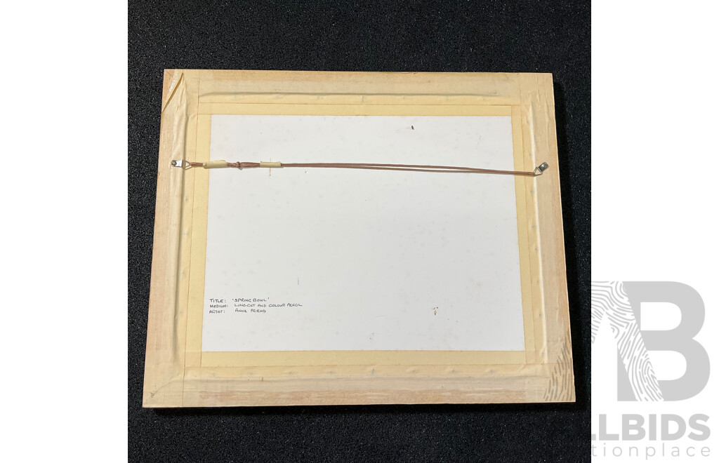 Anne Friend  ''Spring Bowl'' Lino-cut and Colour Pencil, 49 X 58 Cm (frame)