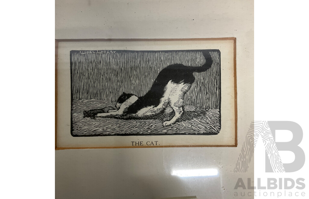 Assorted Vintage Prints, Including Lionel Lindsay ''The Cat'', Sir William Jardine's ''The Naturalist's Library - Bittern'', Herbert RReginald Gallop ''Swamp Ti Trees'' and  Artworks by Brian Dunlop ''His Hands''  - Lot of 6