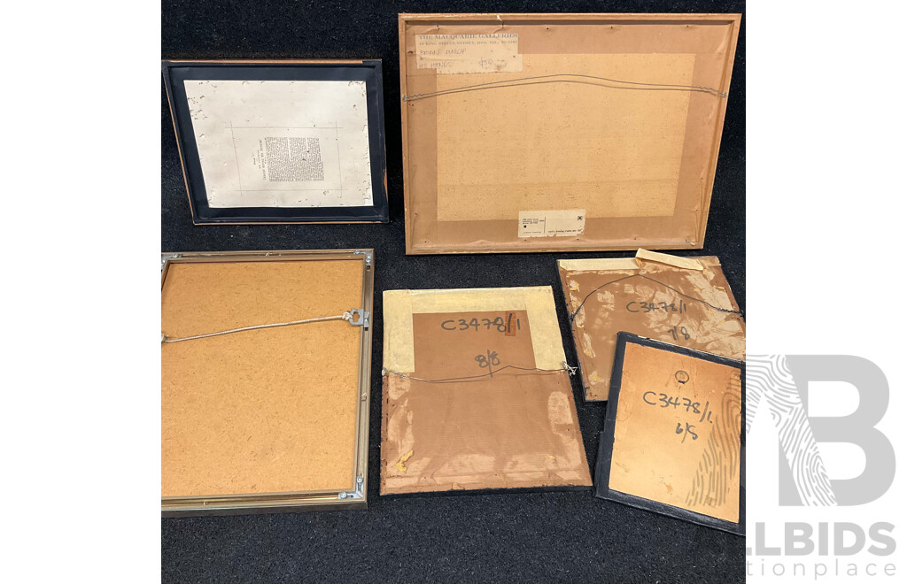Assorted Vintage Prints, Including Lionel Lindsay ''The Cat'', Sir William Jardine's ''The Naturalist's Library - Bittern'', Herbert RReginald Gallop ''Swamp Ti Trees'' and  Artworks by Brian Dunlop ''His Hands''  - Lot of 6