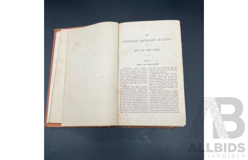 AUSTRALIAN DICTIONARY of DATES and MEN of the TIME by J.H.Heaton (1879)