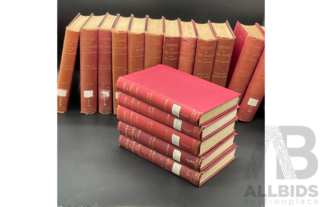 HISTORY of the POPES in Middle Ages, by Dr. L. Pastor, Volumes I to XII and XXXIII to XXXVII - Lot of 17