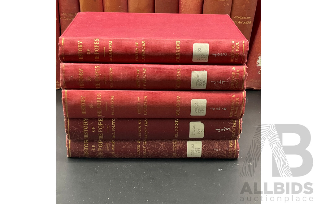 HISTORY of the POPES in Middle Ages, by Dr. L. Pastor, Volumes I to XII and XXXIII to XXXVII - Lot of 17