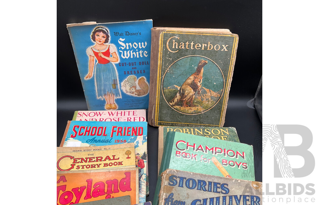Assorted Vintage Children's Books, Including Stories From Gulliver, Chatterbox, Disney's Snow White and More - Lot of 14