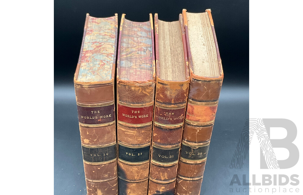 Vintage Leathr-Bound Volumes of THE WORLD'S WORK Magazine, Volumes 20, 27, 31, 39- Lot of 4