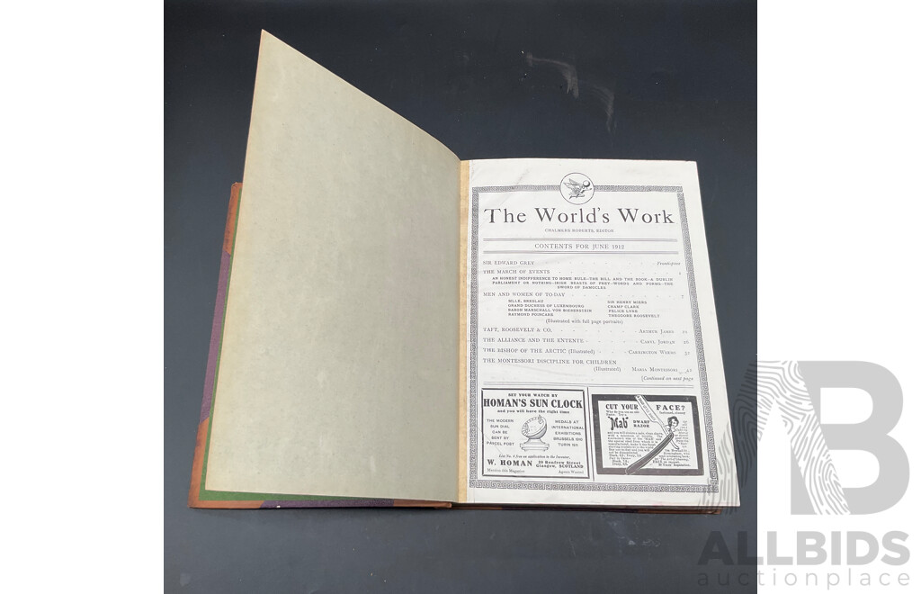 Vintage Leathr-Bound Volumes of THE WORLD'S WORK Magazine, Volumes 20, 27, 31, 39- Lot of 4