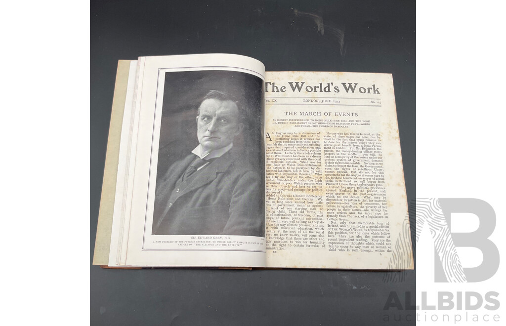 Vintage Leathr-Bound Volumes of THE WORLD'S WORK Magazine, Volumes 20, 27, 31, 39- Lot of 4