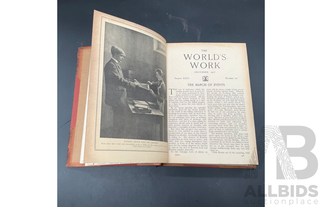 Vintage Leathr-Bound Volumes of THE WORLD'S WORK Magazine, Volumes 20, 27, 31, 39- Lot of 4