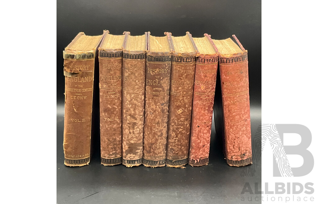 HISTORY of ENGLAND in the Eighteenth Century by William Edward Hartpole Lecky, Published by Longmans & Co., Volumes II to VIII - Lot of 7