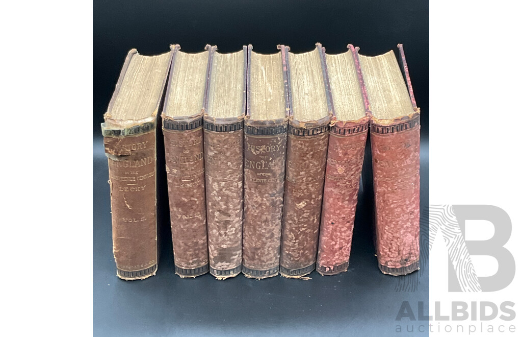 HISTORY of ENGLAND in the Eighteenth Century by William Edward Hartpole Lecky, Published by Longmans & Co., Volumes II to VIII - Lot of 7