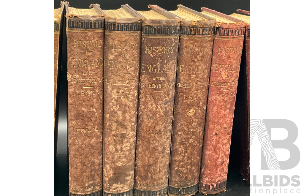 HISTORY of ENGLAND in the Eighteenth Century by William Edward Hartpole Lecky, Published by Longmans & Co., Volumes II to VIII - Lot of 7