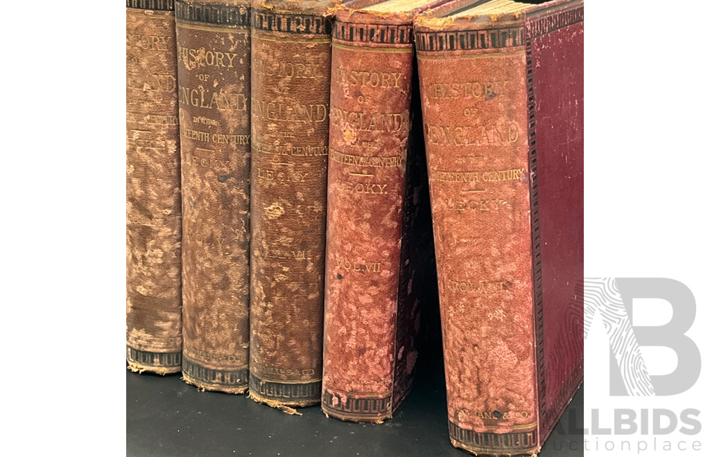 HISTORY of ENGLAND in the Eighteenth Century by William Edward Hartpole Lecky, Published by Longmans & Co., Volumes II to VIII - Lot of 7