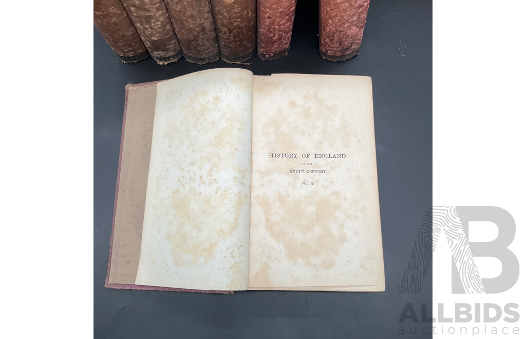 HISTORY of ENGLAND in the Eighteenth Century by William Edward Hartpole Lecky, Published by Longmans & Co., Volumes II to VIII - Lot of 7