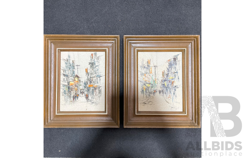 Leo Meneses (20th Century ) ''Street Scene'' Oil on Canvas, 43 X 36 Cm (frame) - Lot of 2