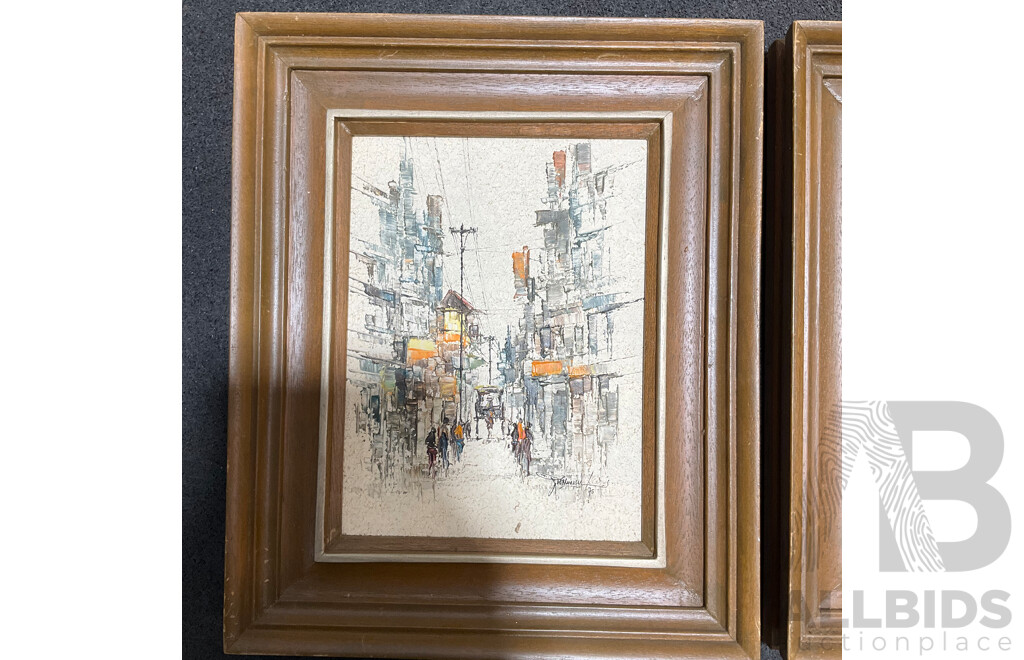 Leo Meneses (20th Century ) ''Street Scene'' Oil on Canvas, 43 X 36 Cm (frame) - Lot of 2