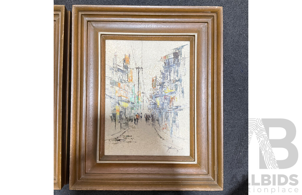 Leo Meneses (20th Century ) ''Street Scene'' Oil on Canvas, 43 X 36 Cm (frame) - Lot of 2