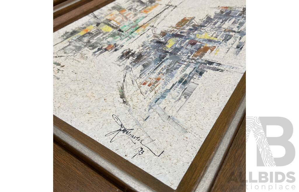 Leo Meneses (20th Century ) ''Street Scene'' Oil on Canvas, 43 X 36 Cm (frame) - Lot of 2