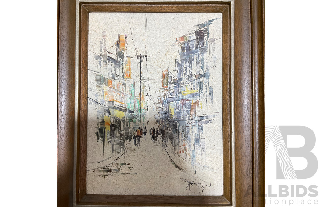 Leo Meneses (20th Century ) ''Street Scene'' Oil on Canvas, 43 X 36 Cm (frame) - Lot of 2