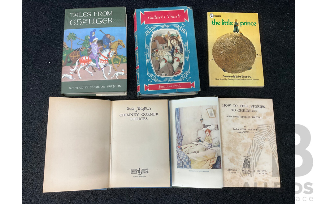 Lot of Kids Vintage Books and Comics, Including Walt Disney, Gulliver's Travels by Jonathan Swift, the Little Prince, Masha and the Bear, in a New World by Horatio Alger Jr. and More