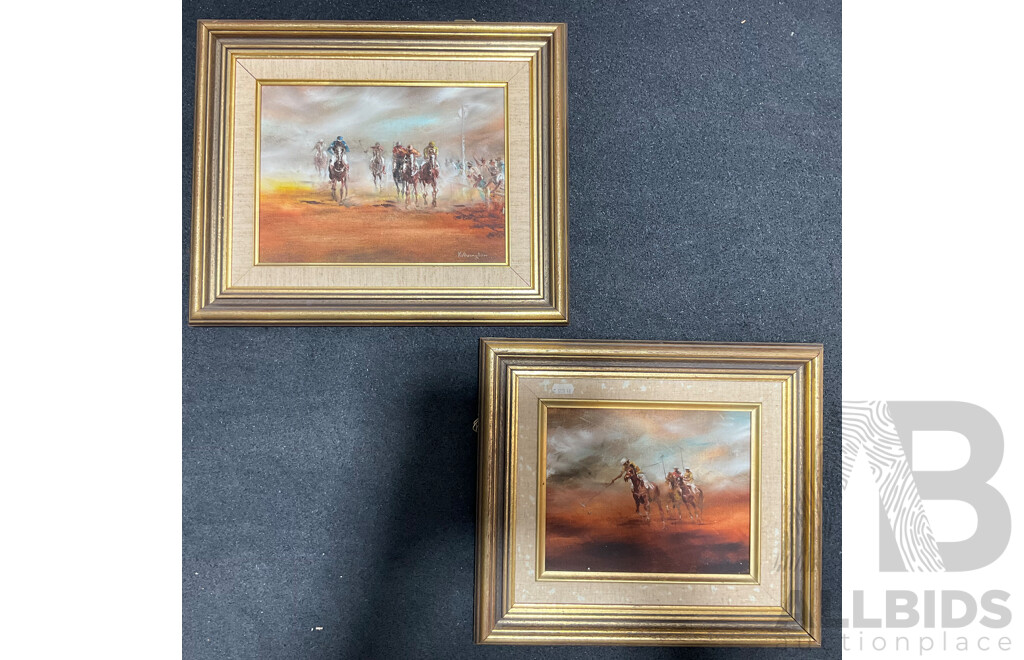 Patrick Kilvington (1922-1990) ''Beat by a Hose'' and ''The Winning Hit'' Oil on Board - Lot of 2