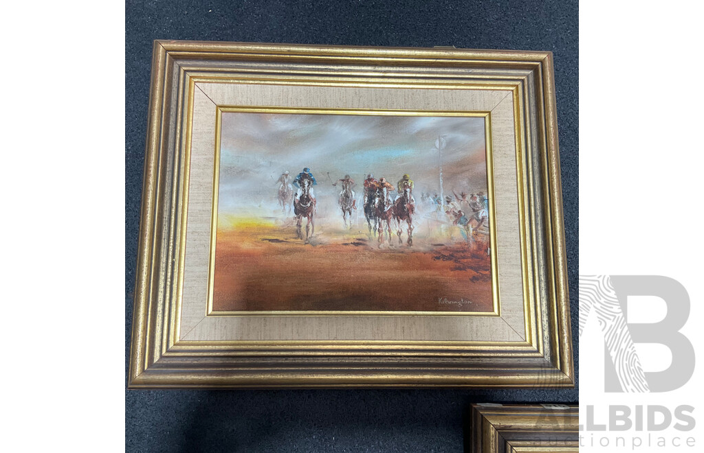 Patrick Kilvington (1922-1990) ''Beat by a Hose'' and ''The Winning Hit'' Oil on Board - Lot of 2