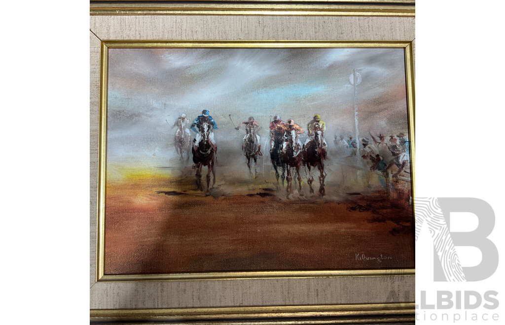 Patrick Kilvington (1922-1990) ''Beat by a Hose'' and ''The Winning Hit'' Oil on Board - Lot of 2