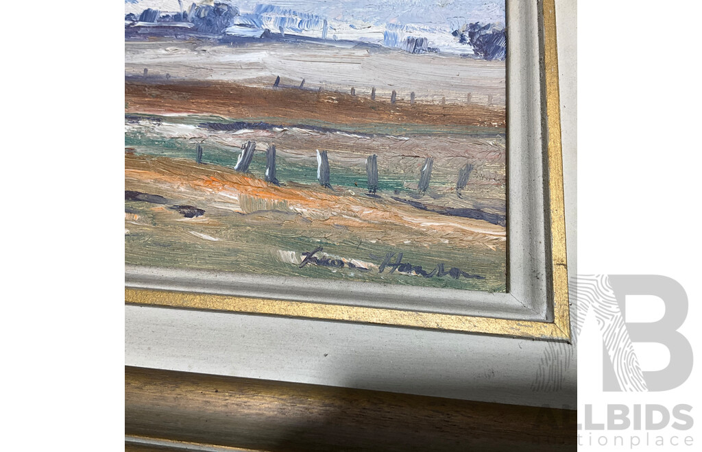 Leon William Hanson (1918-2011) ''The Creek'' and ''Landscape'' Oil on Board, 24 X 39 Cm (frame) - Lot of 2
