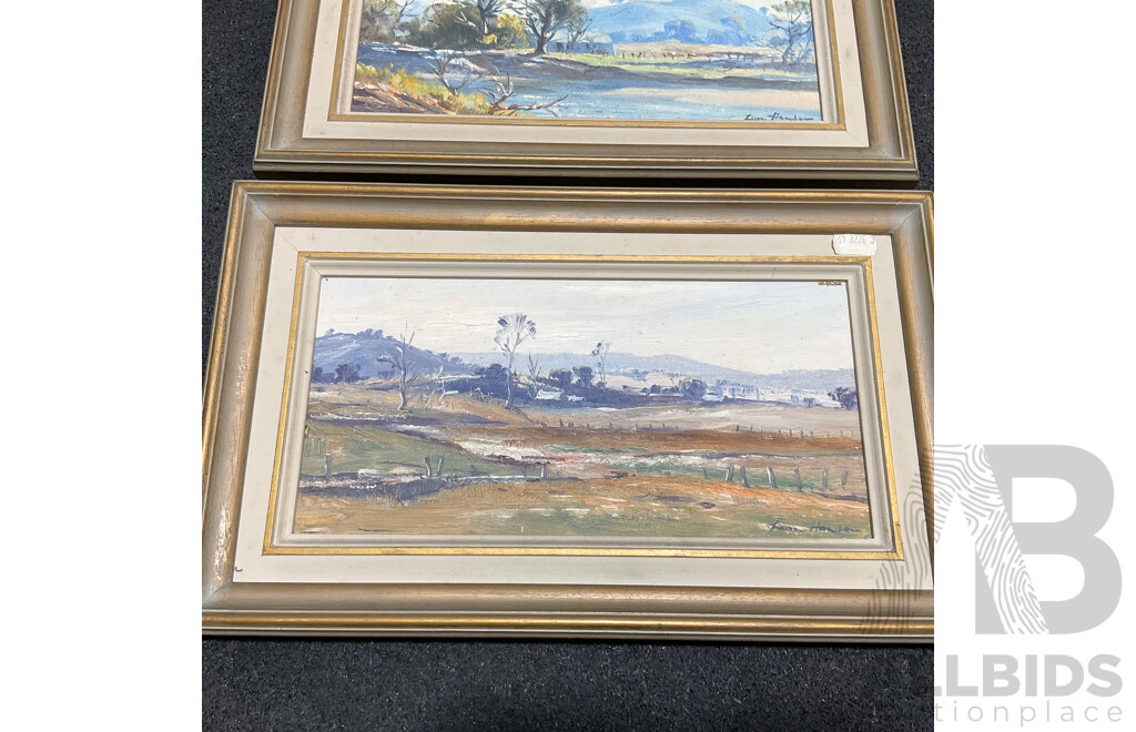 Leon William Hanson (1918-2011) ''The Creek'' and ''Landscape'' Oil on Board, 24 X 39 Cm (frame) - Lot of 2