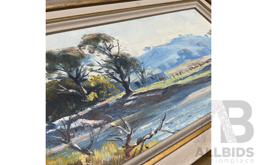 Leon William Hanson (1918-2011) ''The Creek'' and ''Landscape'' Oil on Board, 24 X 39 Cm (frame) - Lot of 2