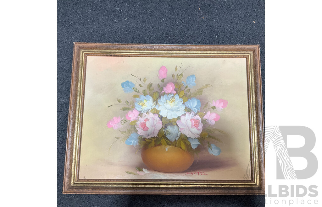 Collection of Floral Painting and Prints in Various Styles, Including Artists H.C.Simpson, M. Gates, WDG and Wsme Farmer - Lot of 6