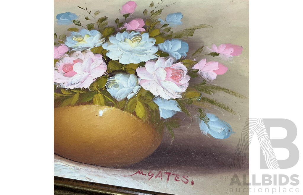 Collection of Floral Painting and Prints in Various Styles, Including Artists H.C.Simpson, M. Gates, WDG and Wsme Farmer - Lot of 6