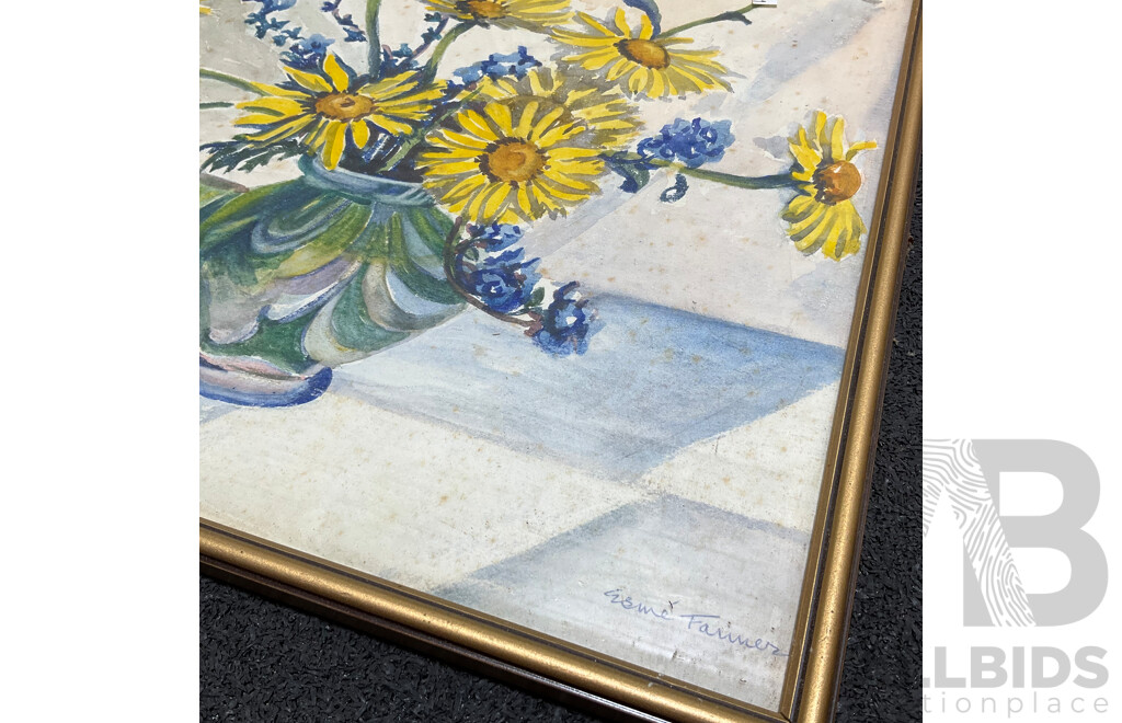 Collection of Floral Painting and Prints in Various Styles, Including Artists H.C.Simpson, M. Gates, WDG and Wsme Farmer - Lot of 6