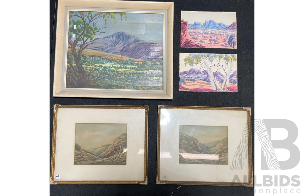 Collection of Painting and Prints of Australian Outback Ladscapes in Various Styles, Including Artists Walter Fratarinja, Oscar Namatiiva, Benjamin Landara and Others - Lot of 6