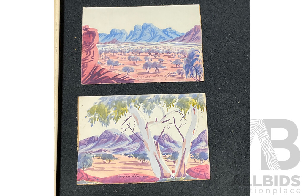 Collection of Painting and Prints of Australian Outback Ladscapes in Various Styles, Including Artists Walter Fratarinja, Oscar Namatiiva, Benjamin Landara and Others - Lot of 6