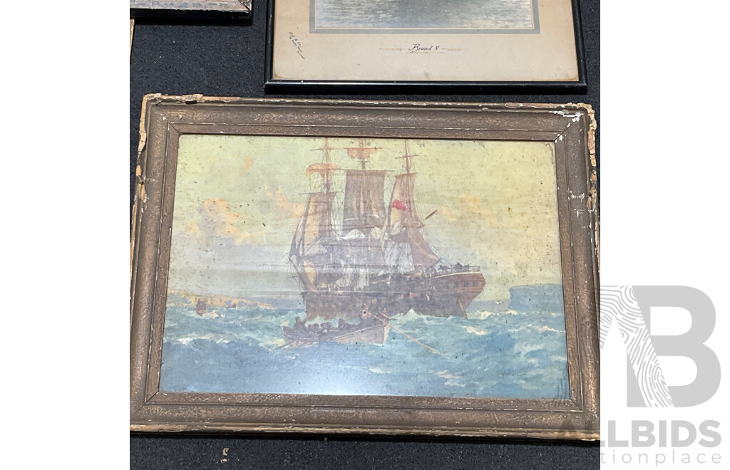 Collection of Painting and Prints of Nautical Themed in Various Styles, Including Artists R.A. BorsTel and Others - Lot of 4