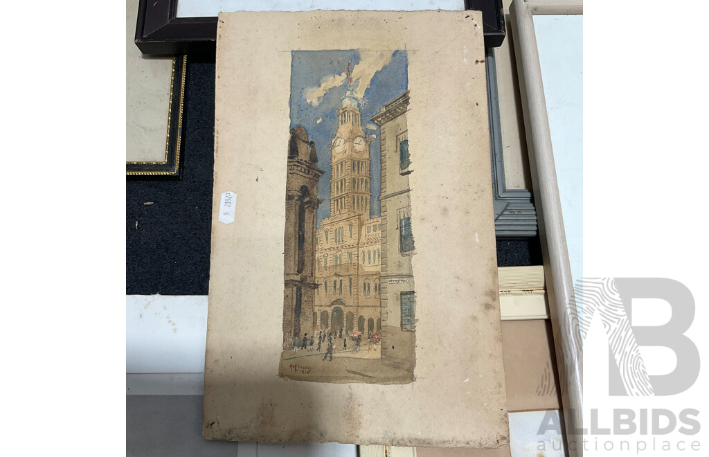 Collection of Painting and Prints of European Cityscapes in Various Styles, Including Artists Graham Ball, R. Ellison, Unk White, Lucien Delaurure and Others - Lot of 8